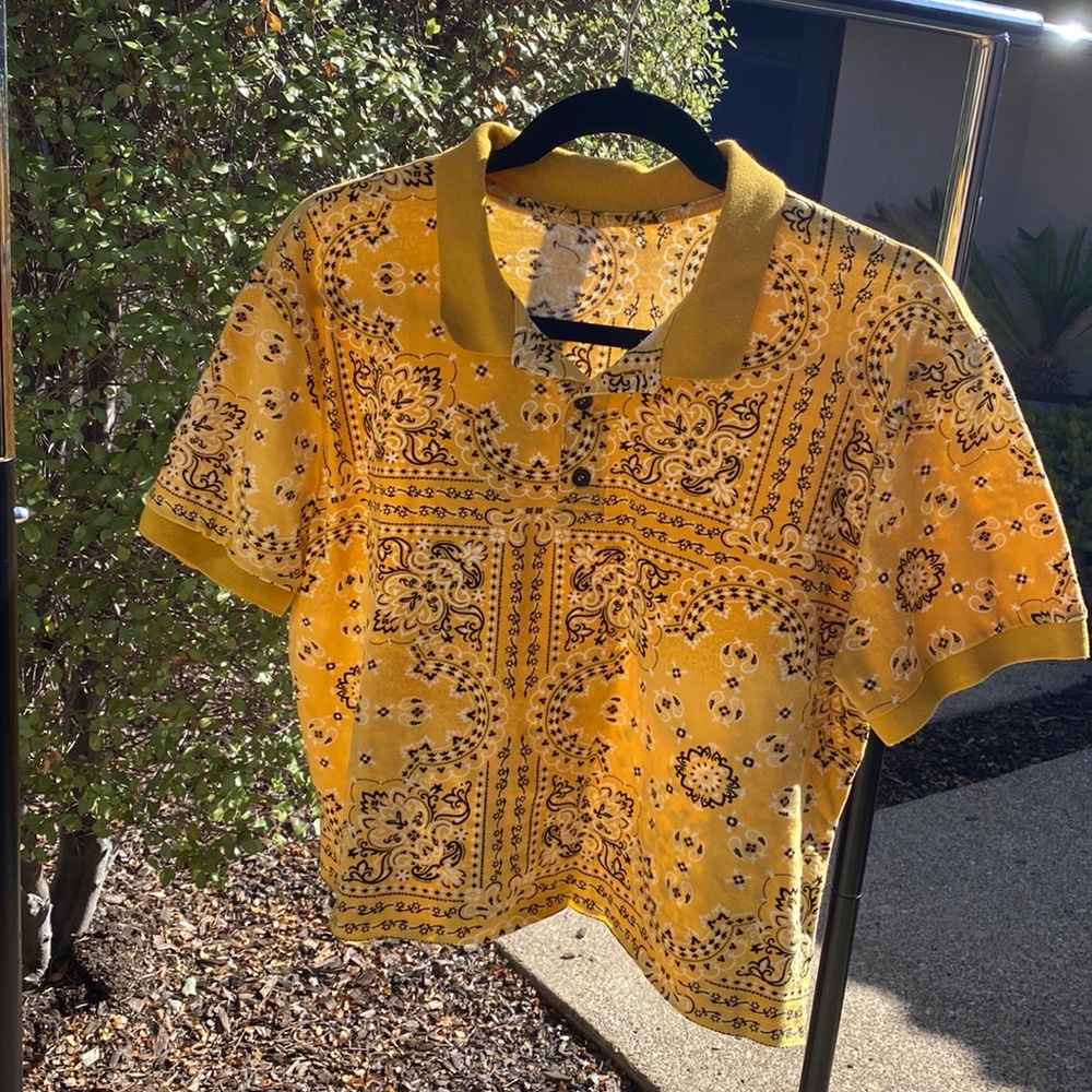Yellow Bandana Collared Crop Top